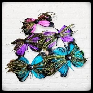 VTG 1980s Fairycore Doll Real Peacock Feather Bow Hair Clip Flamenco Barrettes